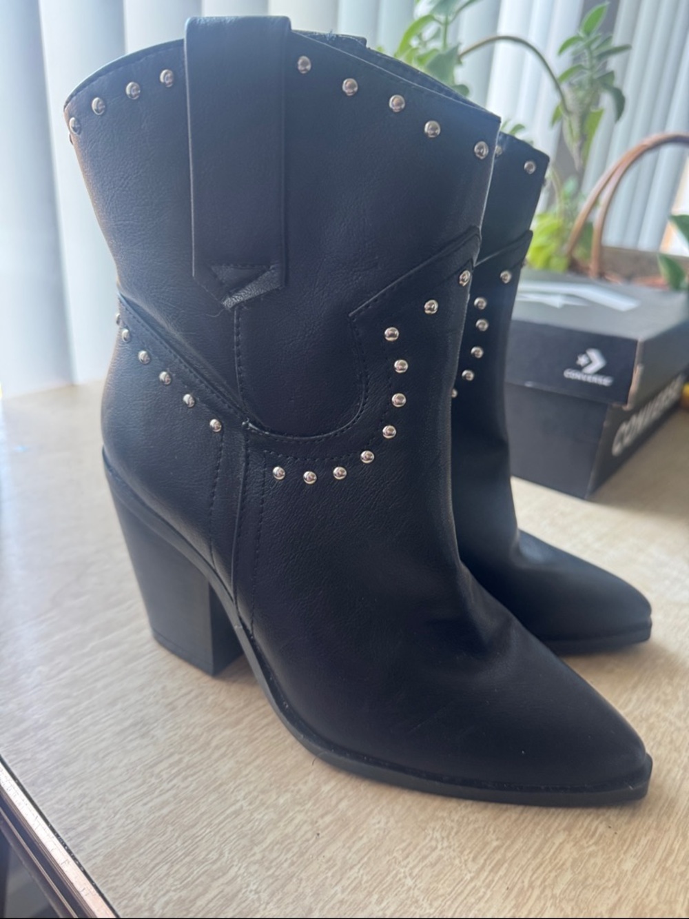 Dolls Kill Bamboo Brand New Women's Black Studded Western Block Heel Boots